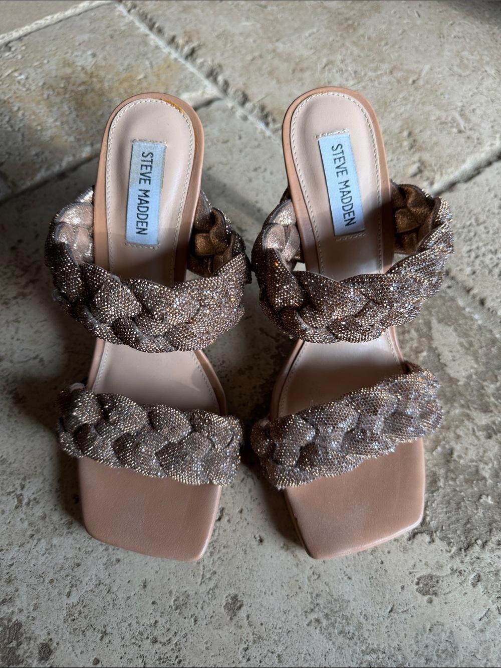 Steve Madden Rose Gold Braided Beaded Slide Mules